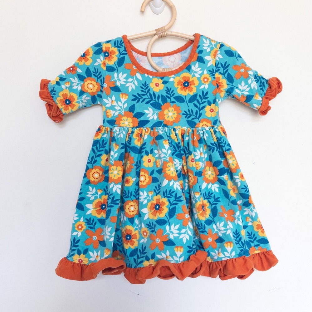 Eleanor Rose Ashley Dress Floral Ruffle Turquoise Orange 2 Pc Girls Size 2